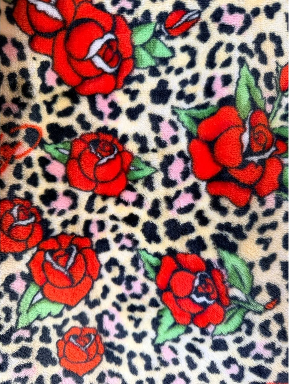 Ed Hardy Oversized Plush Throw Blanket 60x70 Inch Leopard Rose Print